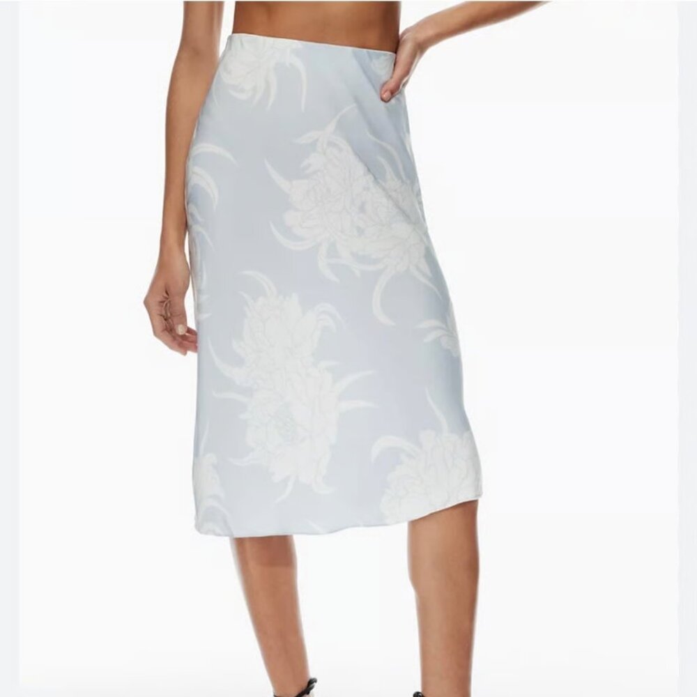 Aritiza Babaton satin slip midi skirt in colour cement bl/summer snow size 12
